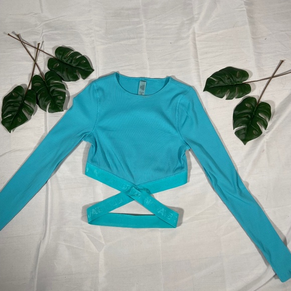 Nova Sport Ribbed Active Crop Top Aqua - Small - Picture 6 of 6